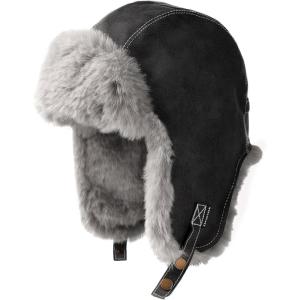 imageFURTALK Trapper Hat Winter Hats for Women Men Warm Russian Skiing Cap Outdoor Windproof WaterproofBlack