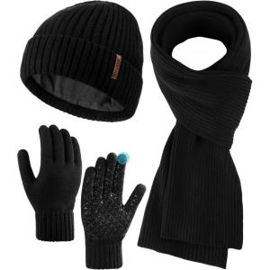 imageFURTALK Winter Hat Long Scarf Touchscreen Gloves Set Fleece Lined Warm Knit Beanie for Men WomenBlack