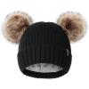 imageFURTALK Fleece Lined Cute Winter Beanie Hats for Women Girls Warm Knit Hats with Double Faux Fur Pom PomsBalck