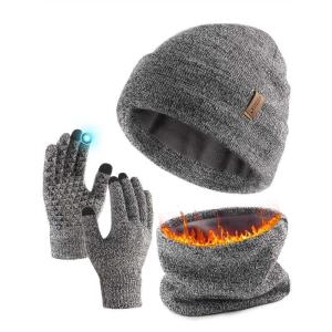 imageFURTALK Winter Beanie Hat Scarf Touchscreen Gloves Set for Men Women 3 Pcs Knit Neck Warmer Fleece Lined Skull CapWhite Black