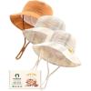 imageFURTALK Baby Sun Hat Muslin Cotton Toddler Bucket Hat for Girls Boys Wide Brim UPF 50 Summer Beach HatsBrown