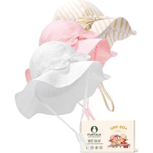 imageFURTALK 3 Pack Baby Sun Hat Toddler Beach Hat Girls UPF 50 Wide Brim Infant Kids Summer Adjustable Sun ProtectionWhitepinkyellow