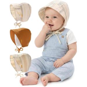 imageFURTALK Baby Bonnet Muslin Cotton Soft Adjustable Chin Strap for Infant Boys GirlsBrown