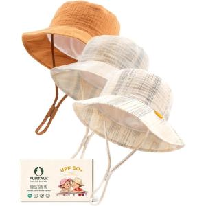 imageFURTALK Baby Sun Hat Muslin Cotton Toddler Bucket Hat for Girls Boys Wide Brim UPF 50 Summer Beach HatsBrown