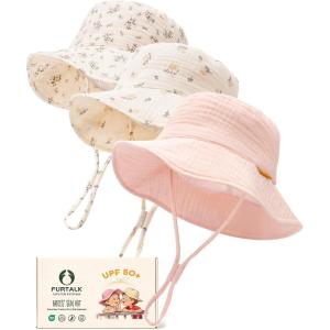 imageFURTALK Baby Sun Hat Muslin Cotton Toddler Bucket Hat for Girls Boys Wide Brim UPF 50 Summer Beach HatsPink