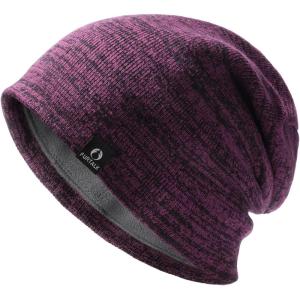 imageFURTALK Winter Beanie Hats for Men Women Warm Fleece Lined Double Layer Skull Cap Unisex Soft Slouchy BeaniePurpleblack Mixed