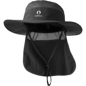 image:imageFURTALK Sun Hats for Men Women Fishing Hat with Neck Flap UPF 80 Breathable Wide Brim Hiking Safari Summer Bucket HatsBlack