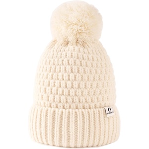 image:imageFURTALK Womens Winter Beanie Hat with Knitted Pom Pom Warm Fleece Lined Knit Soft Skull Cap for WomenBeige